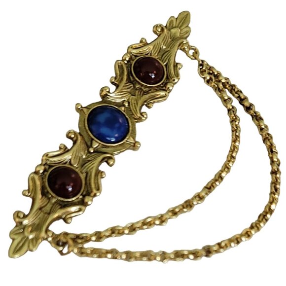 1928 Brand Blue Glass Red Wine Lucite Cab Chatelaine Bar Brooch, K66 - Picture 2 of 8